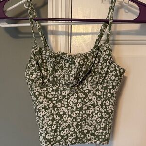 Green Floral Smocked Camisole with Adjustable Straps